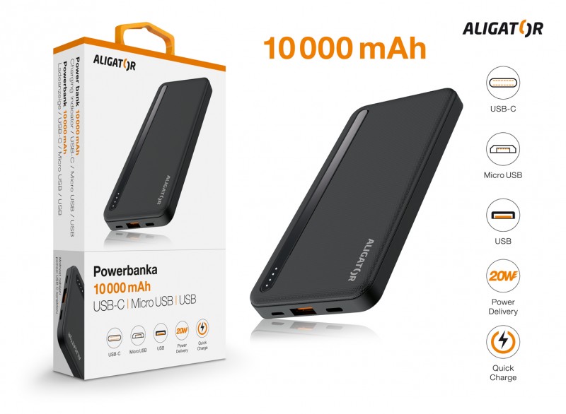 Obrázek Powerbank ALIGATOR PBAL1050, PD 20W,QC18W, černá