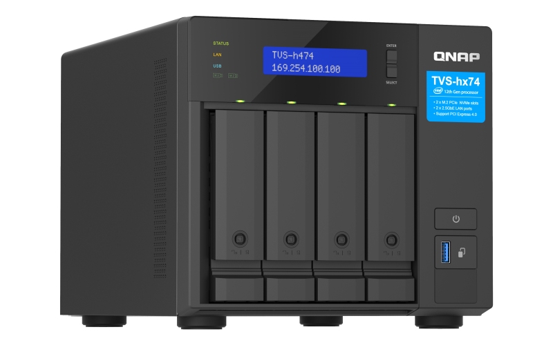 Obrázek QNAP TVS-h474-PT-8G (2core 3,7GHz, ZFS, 8GB RAM, 4x SATA, 2x M.2 NVMe, 2x PCIe, 2x 2,5GbE, 1x HDMI)