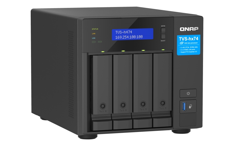 Obrázek QNAP TVS-h474-PT-8G (2core 3,7GHz, ZFS, 8GB RAM, 4x SATA, 2x M.2 NVMe, 2x PCIe, 2x 2,5GbE, 1x HDMI)