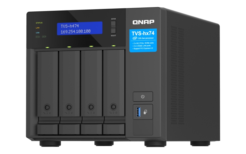 Obrázek QNAP TVS-h474-PT-8G (2core 3,7GHz, ZFS, 8GB RAM, 4x SATA, 2x M.2 NVMe, 2x PCIe, 2x 2,5GbE, 1x HDMI)