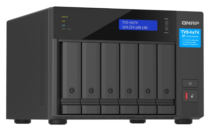 Obrázek QNAP TVS-h674-i5-32G (6core 4,4GHz, ZFS, 32GB RAM, 6x SATA, 2x M.2 NVMe, 2x PCIe, 2x 2,5GbE, HDMI)