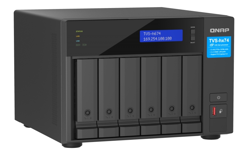 Obrázek QNAP TVS-h674-i5-32G (6core 4,4GHz, ZFS, 32GB RAM, 6x SATA, 2x M.2 NVMe, 2x PCIe, 2x 2,5GbE, HDMI)