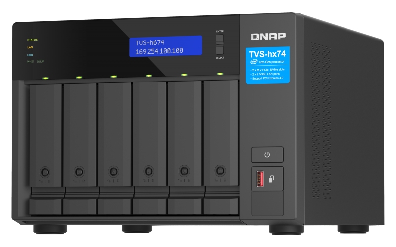 Obrázek QNAP TVS-h674-i5-32G (6core 4,4GHz, ZFS, 32GB RAM, 6x SATA, 2x M.2 NVMe, 2x PCIe, 2x 2,5GbE, HDMI)