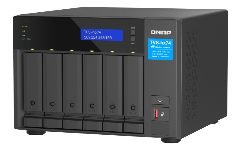 Obrázek QNAP TVS-h674-i5-32G (6core 4,4GHz, ZFS, 32GB RAM, 6x SATA, 2x M.2 NVMe, 2x PCIe, 2x 2,5GbE, HDMI)