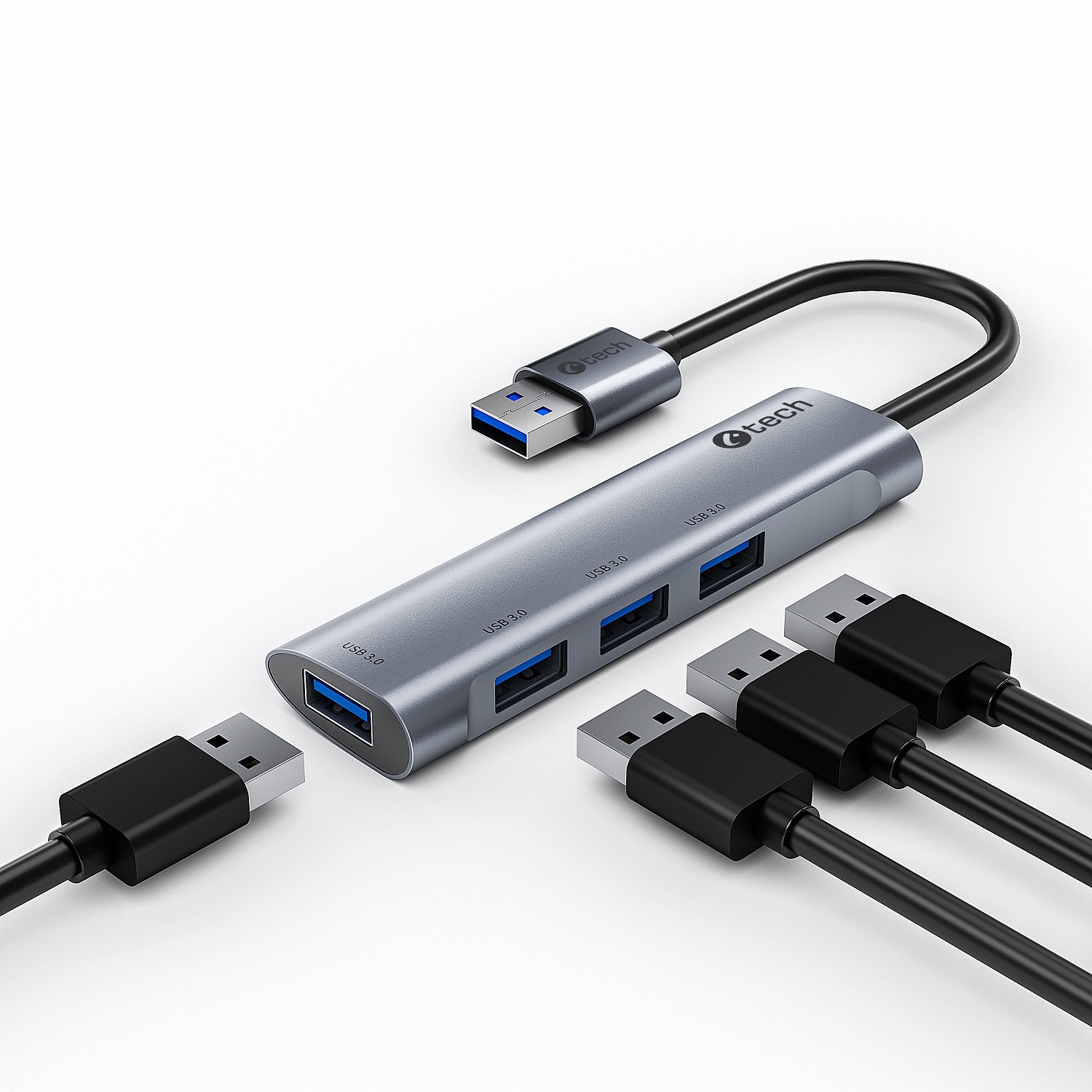 Obrázek HUB USB C-tech UHB-U3-AL, 4x USB 3.2 Gen 1, hliníkové tělo