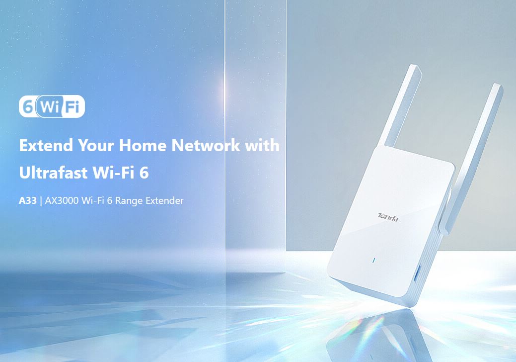 Obrázek Tenda A33 - WiFi Range Extender AX3000 WiFi 6, opakovač 2976 Mb/s, 1x GLAN 1 Gb/s, WPS,2x 5dBi, WPA3