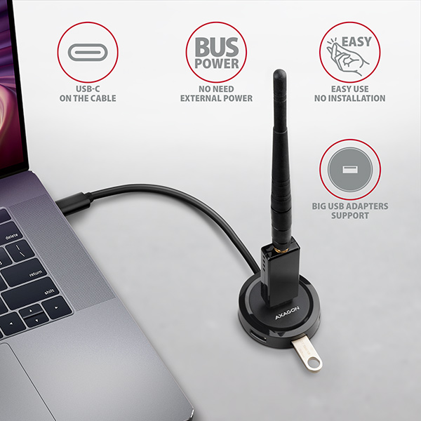 Obrázek AXAGON HUE-P1C, 4x USB 3.2 Gen 1 ROUND hub, micro USB napájecí konektor, kabel USB-C 30cm