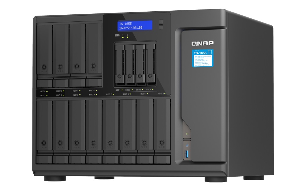 Obrázek QNAP TS-1655-8G (8core 2,8GHz, 8GB RAM, 12x 3,5"+4x 2,5" SATA, 2x M.2 NVMe slot, 2x 2,5GbE, 3x PCIe)