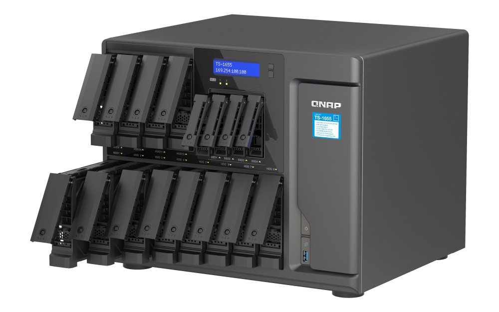 Obrázek QNAP TS-1655-8G (8core 2,8GHz, 8GB RAM, 12x 3,5"+4x 2,5" SATA, 2x M.2 NVMe slot, 2x 2,5GbE, 3x PCIe)