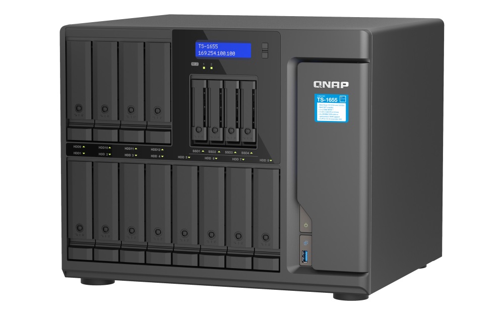 Obrázek QNAP TS-1655-8G (8core 2,8GHz, 8GB RAM, 12x 3,5"+4x 2,5" SATA, 2x M.2 NVMe slot, 2x 2,5GbE, 3x PCIe)