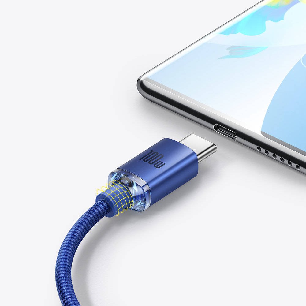Obrázek Baseus CAJY000403 Crystal Shine Series Datový Kabel USB - USB-C 100W 1,2m Blue