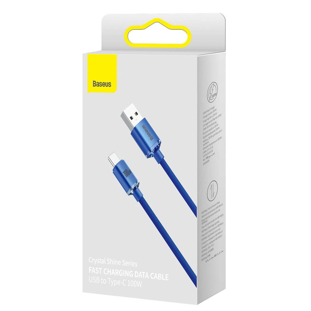 Obrázek Baseus CAJY000403 Crystal Shine Series Datový Kabel USB - USB-C 100W 1,2m Blue