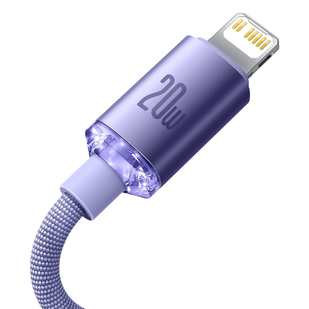 Obrázek Baseus CAJY000205 Crystal Shine Series Datový Kabel USB-C - Lightning 20W 1,2m Purple