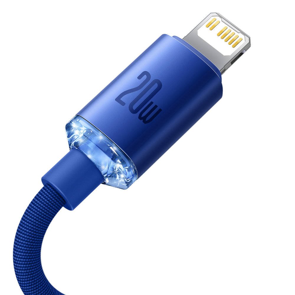 Obrázek Baseus CAJY000203 Crystal Shine Series Datový Kabel USB-C - Lightning 20W 1,2m Blue