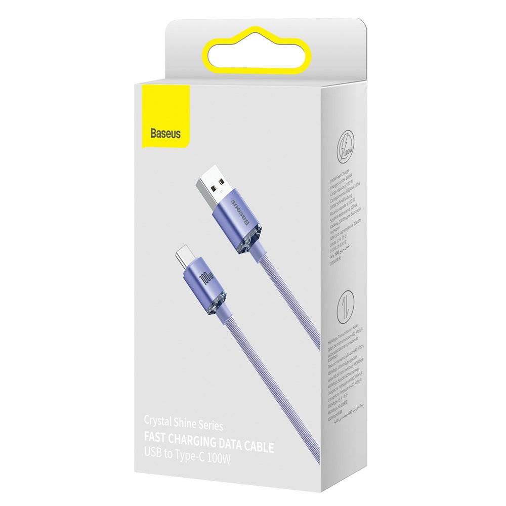 Obrázek Baseus CAJY000505 Crystal Shine Series Datový Kabel USB - USB-C 100W 2m Purple