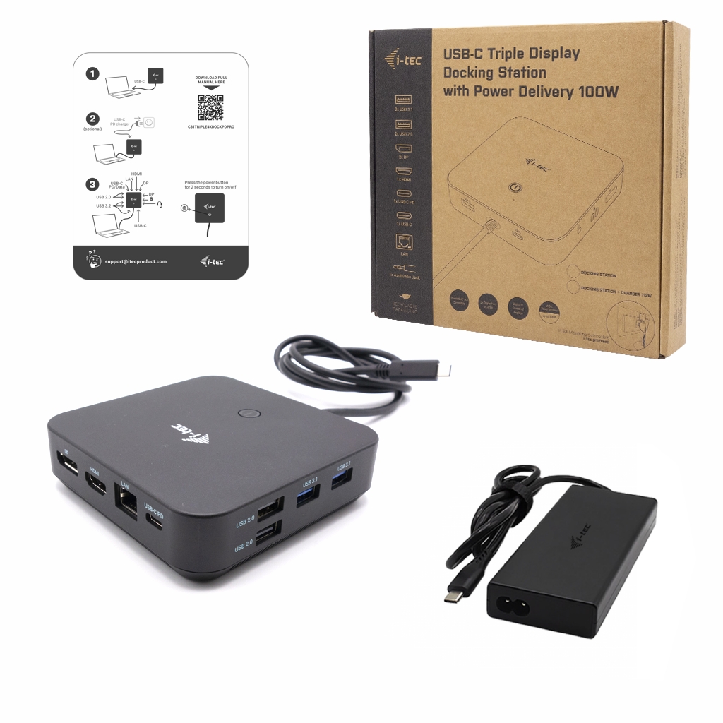 Obrázek i-tec USB-C HDMI + Dual DP Docking Station, Power Delivery 100W + zdroj 112W