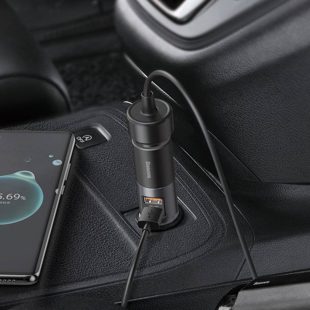 Obrázek Baseus CCBT-D0G Share Together Car Charger with Cigarette Lighter Port 2x USB, 120W Grey