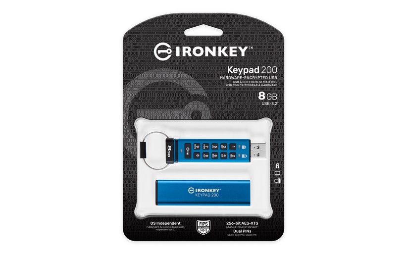 Obrázek Kingston IronKey Keypad 200/8GB/USB 3.2/USB-A/Modrá