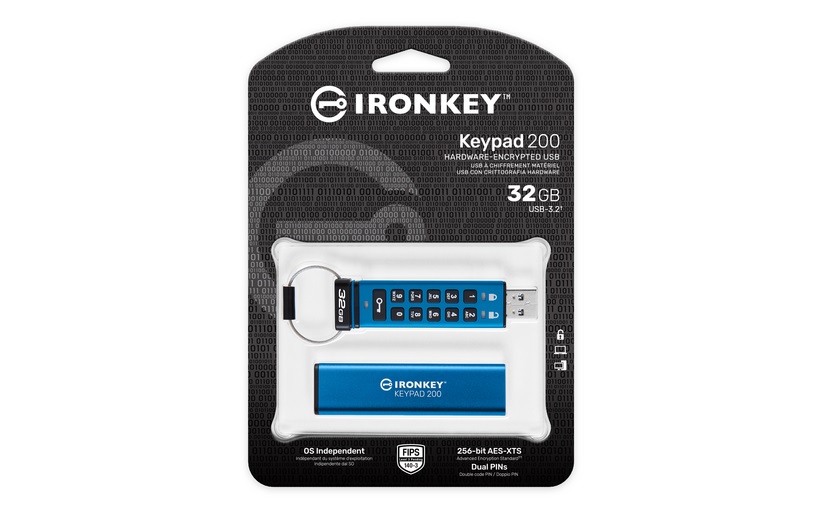 Obrázek Kingston IronKey Keypad 200/32GB/USB 3.2/USB-A/Modrá