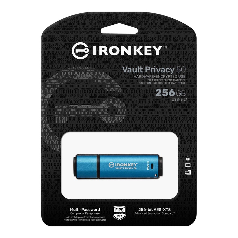 Obrázek Kingston IronKey Vault Privacy 50/256GB/USB 3.2/USB-A/Modrá