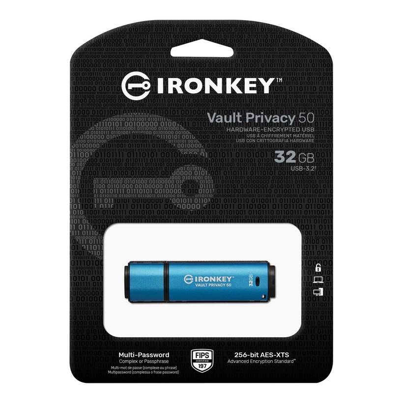 Obrázek Kingston IronKey Vault Privacy 50/32GB/USB 3.2/USB-A/Modrá