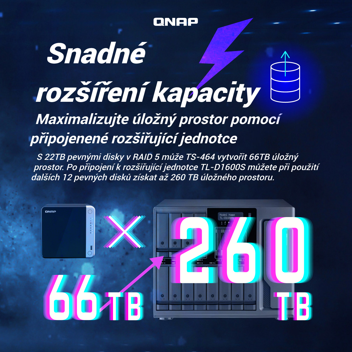 Obrázek QNAP TS-464-8G (4core 2,9GHz, 8GB RAM, 4xSATA, 2x M.2 NVMe slot, 1xPCIe, 1xHDMI 4K, 2x2,5GbE, 4xUSB)