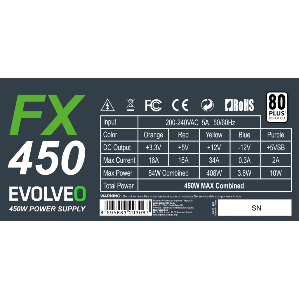 Obrázek EVOLVEO FX 450/450W/ATX/80PLUS 230V EU/Bulk