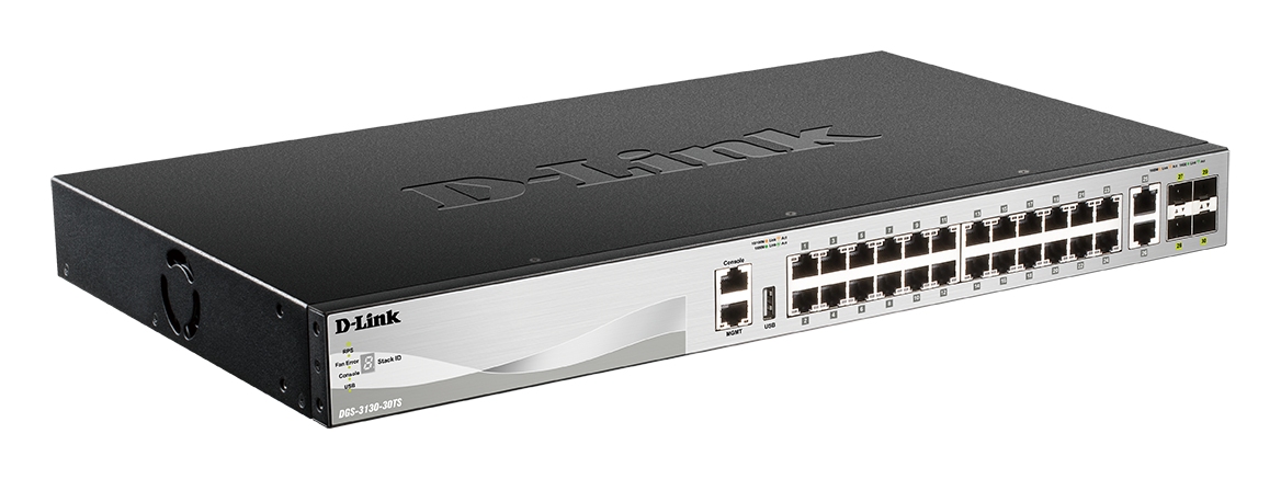 Obrázek D-Link DGS-3130-30TS L3 Stackable Managed switch, 24x GbE, 2x 10G RJ-45, 4x 10G SFP+