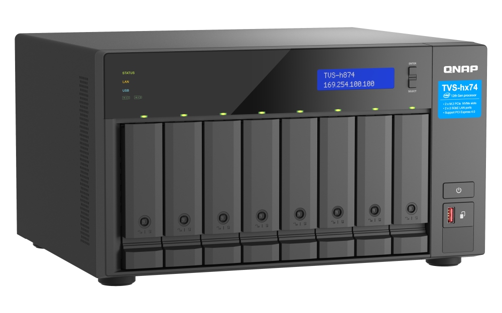 Obrázek QNAP TVS-h874-i7-32G (12core (i7), ZFS, 32GB RAM, 8x SATA, 2x M.2 NVMe, 2x PCIe, 2x 2,5GbE, HDMI 4K)