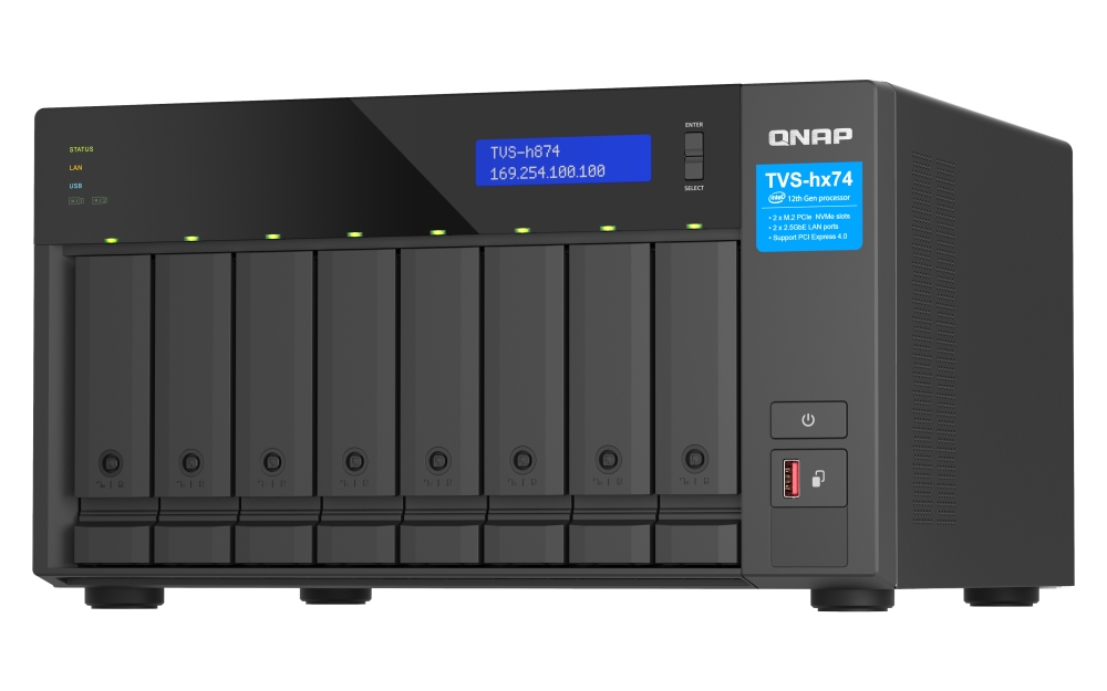 Obrázek QNAP TVS-h874-i7-32G (12core (i7), ZFS, 32GB RAM, 8x SATA, 2x M.2 NVMe, 2x PCIe, 2x 2,5GbE, HDMI 4K)