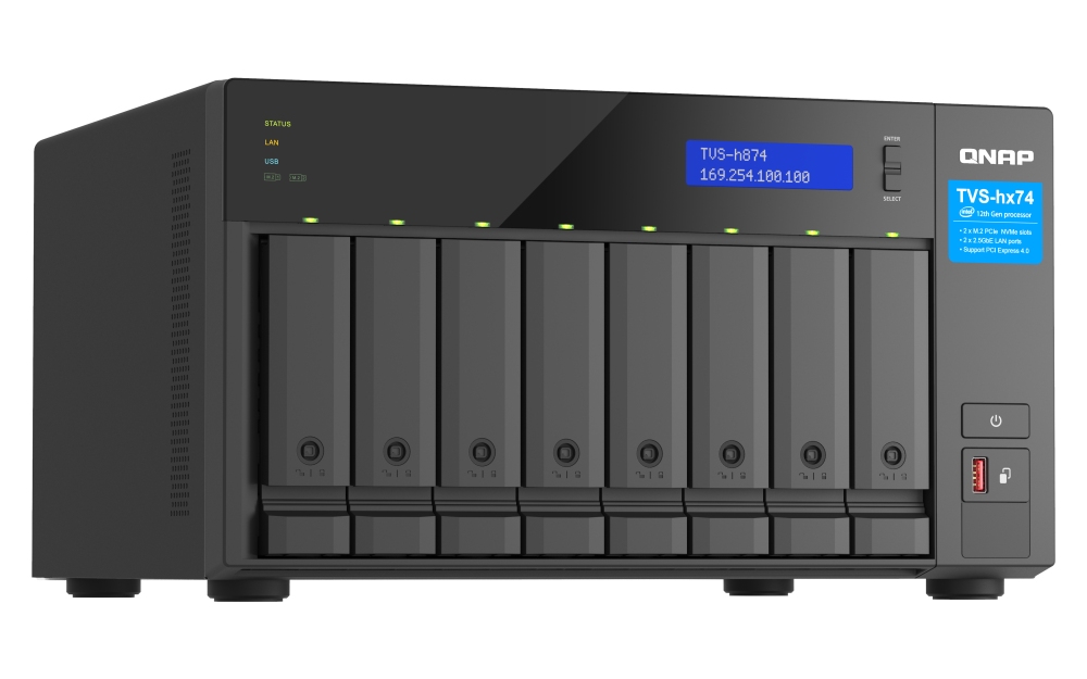 Obrázek QNAP TVS-h874-i7-32G (12core (i7), ZFS, 32GB RAM, 8x SATA, 2x M.2 NVMe, 2x PCIe, 2x 2,5GbE, HDMI 4K)