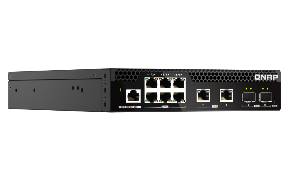 Obrázek QNAP řízený PoE++ switch QSW-M2106PR-2S2T (6x 2,5GbE RJ45, 2x 10GbE RJ45, 2x 10GbE SFP+, malá šířka)