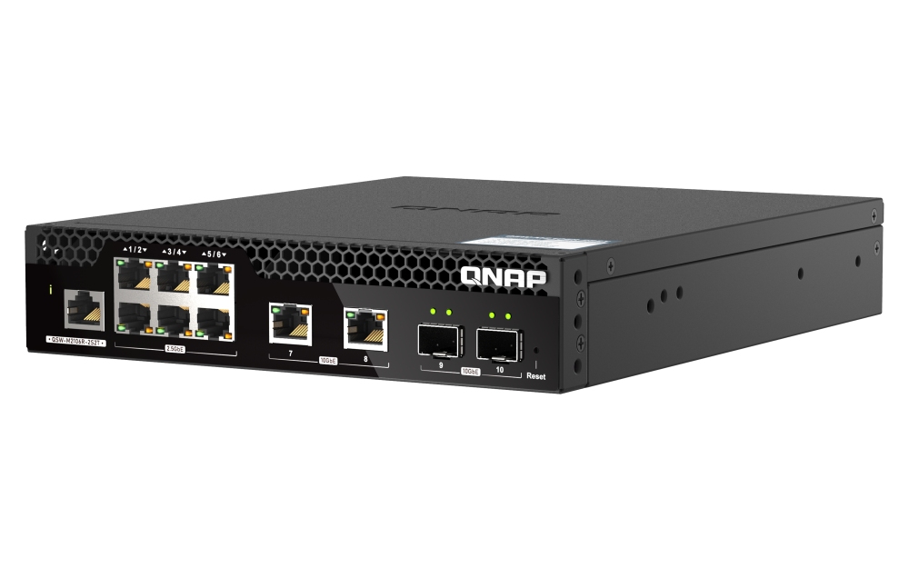 Obrázek QNAP řízený PoE++ switch QSW-M2106PR-2S2T (6x 2,5GbE RJ45, 2x 10GbE RJ45, 2x 10GbE SFP+, malá šířka)