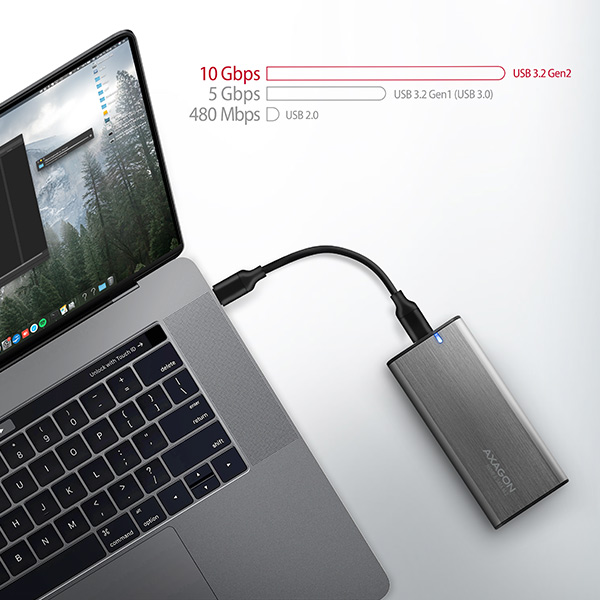 Obrázek AXAGON EEM2-SB2, USB-C 3.2 Gen 2 - M.2 NVMe & SATA SSD kovový RAW box, bezšroubkový, černý