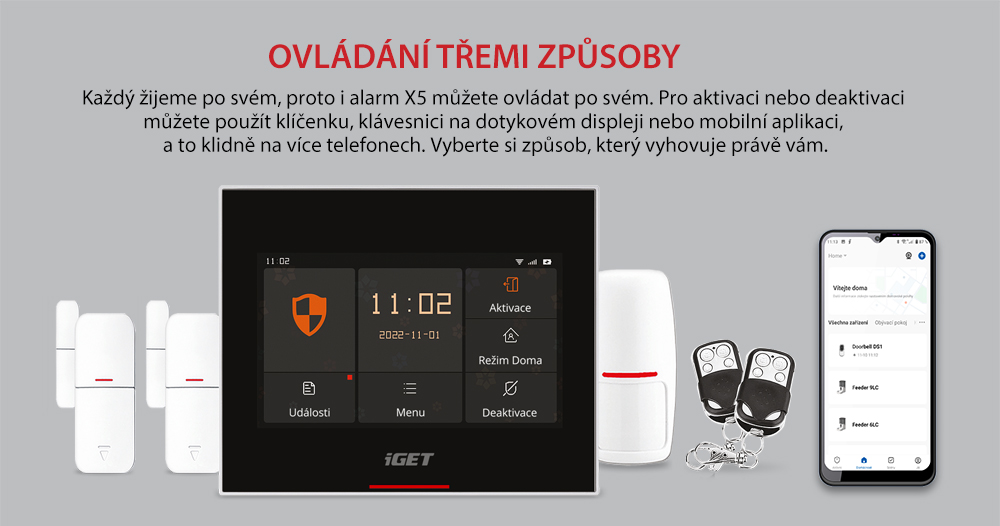 Obrázek iGET HOME X5 - Inteligentní Wi-Fi/GSM alarm, v aplikaci i ovládání IP kamer a zásuvek, Android, iOS
