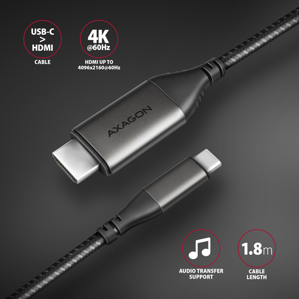 Obrázek AXAGON RVC-HI2MC, USB-C -> HDMI 2.0a redukce / kabel 1.8m, 4K/60Hz HDR10