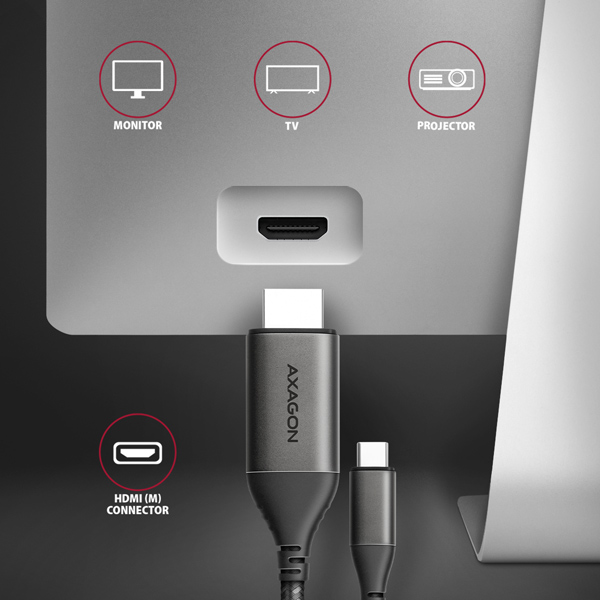 Obrázek AXAGON RVC-HI2MC, USB-C -> HDMI 2.0a redukce / kabel 1.8m, 4K/60Hz HDR10