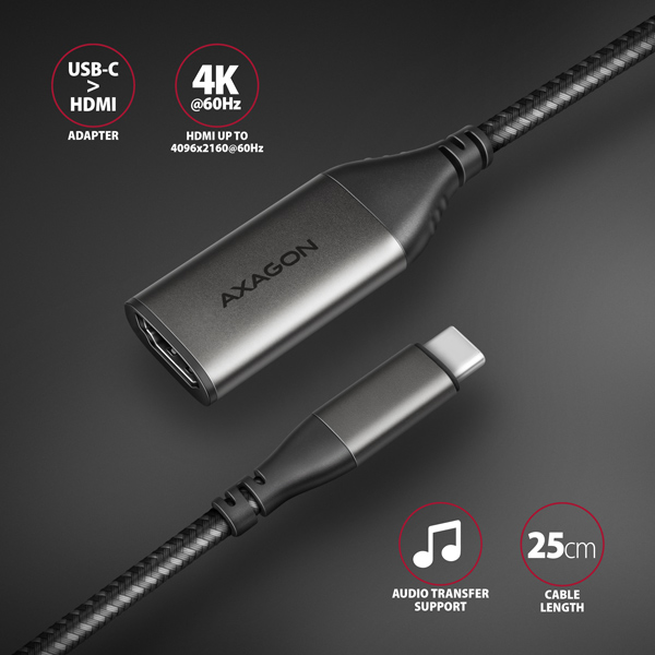 Obrázek AXAGON RVC-HI2M, USB-C -> HDMI 2.0a redukce / adaptér, 4K/60Hz HDR10