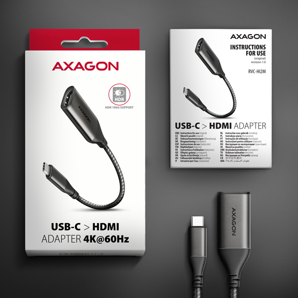 Obrázek AXAGON RVC-HI2M, USB-C -> HDMI 2.0a redukce / adaptér, 4K/60Hz HDR10