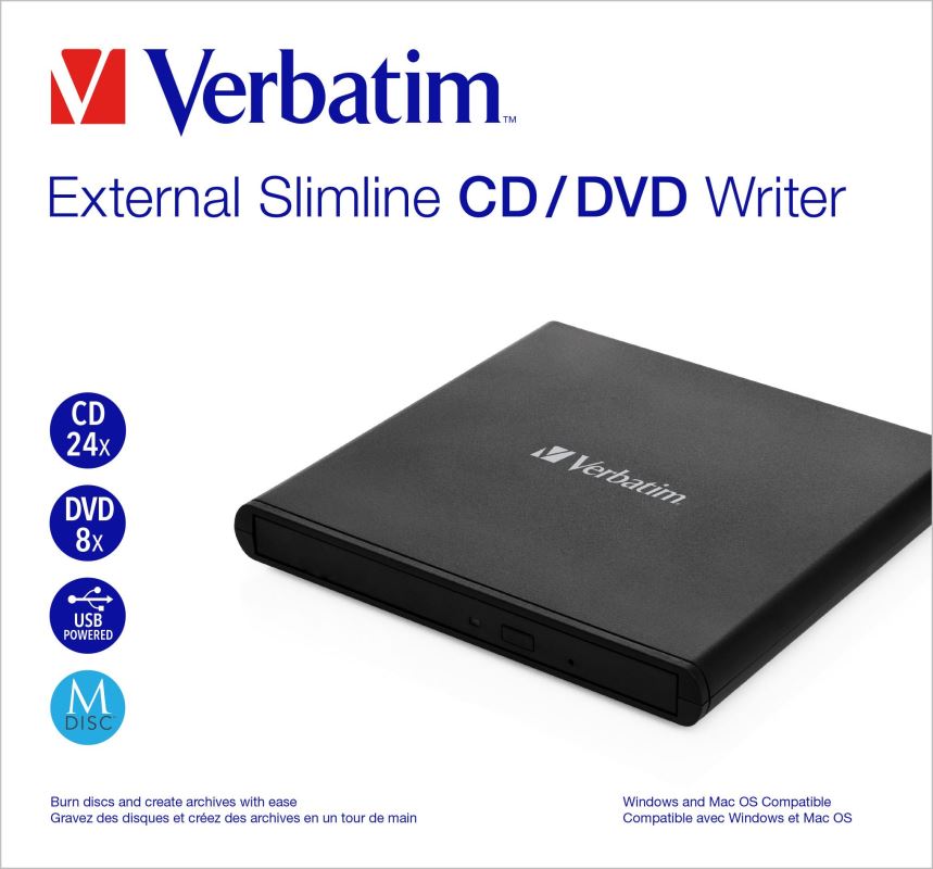 Obrázek Externí CD/DVD mechanika Verbatim Slimline, USB 2.0 (53504)