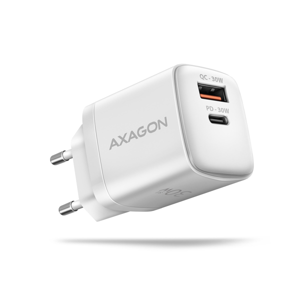 Obrázek AXAGON ACU-PQ30W Sil nabíječka do sítě 30W, 2x port (USB-A + USB-C), PD3.0/PPS/QC4+/SFC/AFC/Apple