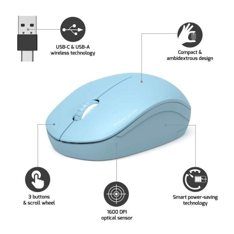 Obrázek PORT CONNECT bezdrátová myš USB-A/USB-C, azurová