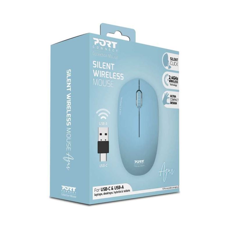 Obrázek PORT CONNECT bezdrátová myš USB-A/USB-C, azurová