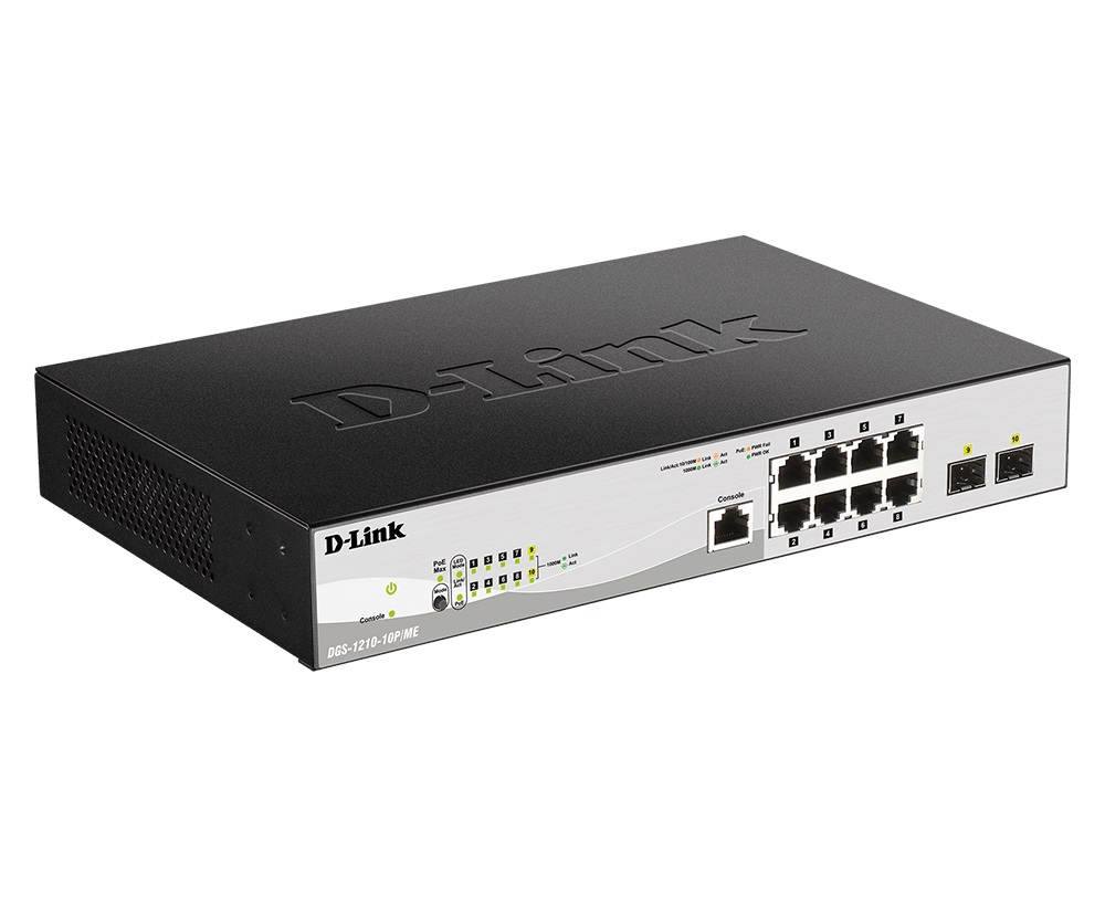 Obrázek D-Link DGS-1210-10P/ME/E 8x 1G PoE, 2x 1G SFP Metro Ethernet Managed Switch