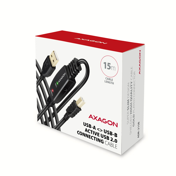 Obrázek AXAGON ADR-215B, USB 2.0 A-M -> B-M aktivní propojovací / repeater kabel, 15m