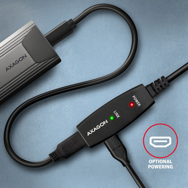 Obrázek AXAGON ADR-310, USB 3.2 Gen 1 A-M -> A-F aktivní prodlužovací / repeater kabel, 10m