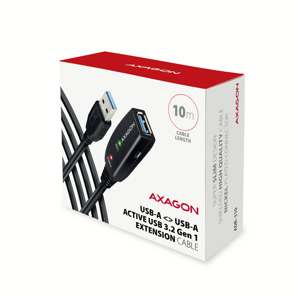 Obrázek AXAGON ADR-310, USB 3.2 Gen 1 A-M -> A-F aktivní prodlužovací / repeater kabel, 10m