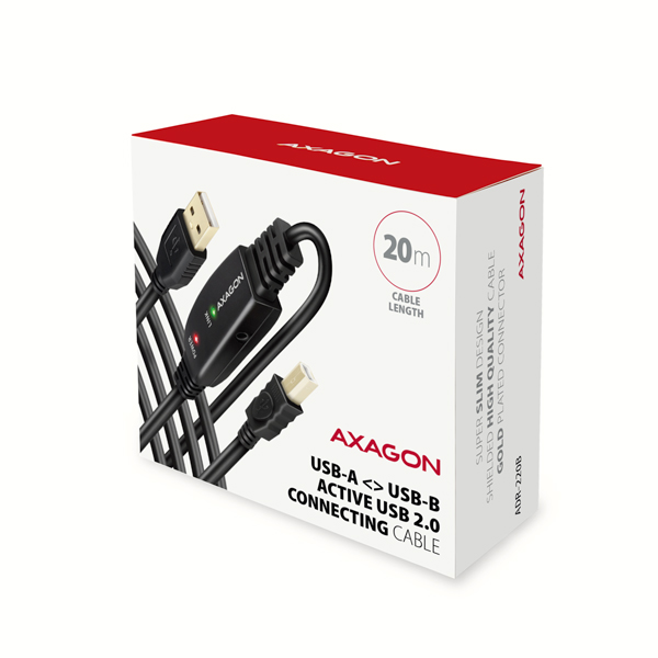 Obrázek AXAGON ADR-220B, USB 2.0 A-M -> B-M aktivní propojovací / repeater kabel, 20m