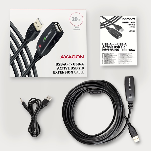 Obrázek AXAGON ADR-220, USB 2.0 A-M -> A-F aktivní prodlužovací / repeater kabel, 20m