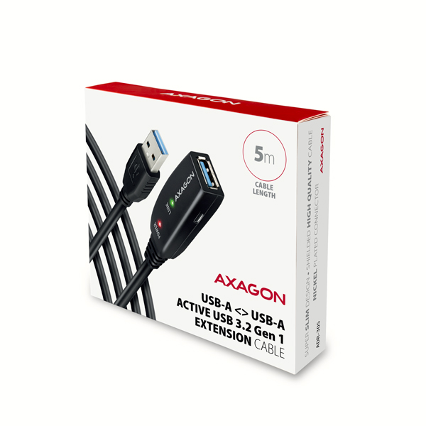 Obrázek AXAGON ADR-305, USB 3.2 Gen 1 A-M -> A-F aktivní prodlužovací / repeater kabel, 5m